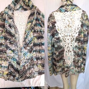 Alberto Makali Multicolored, Crochet w/Beads Boho Open Cardigan Sweater Medium